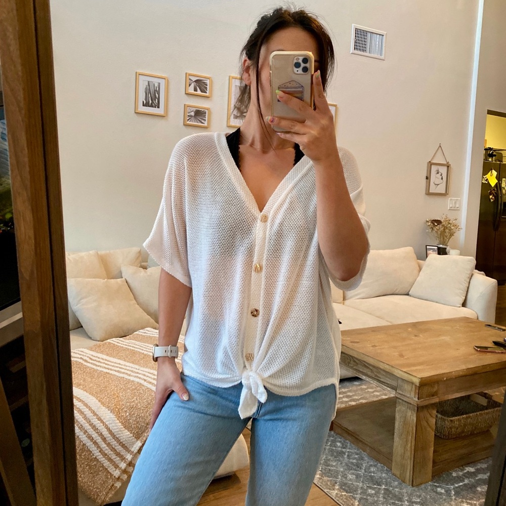 Jolie Short Sleeve Deep V-neck Faux Button Up